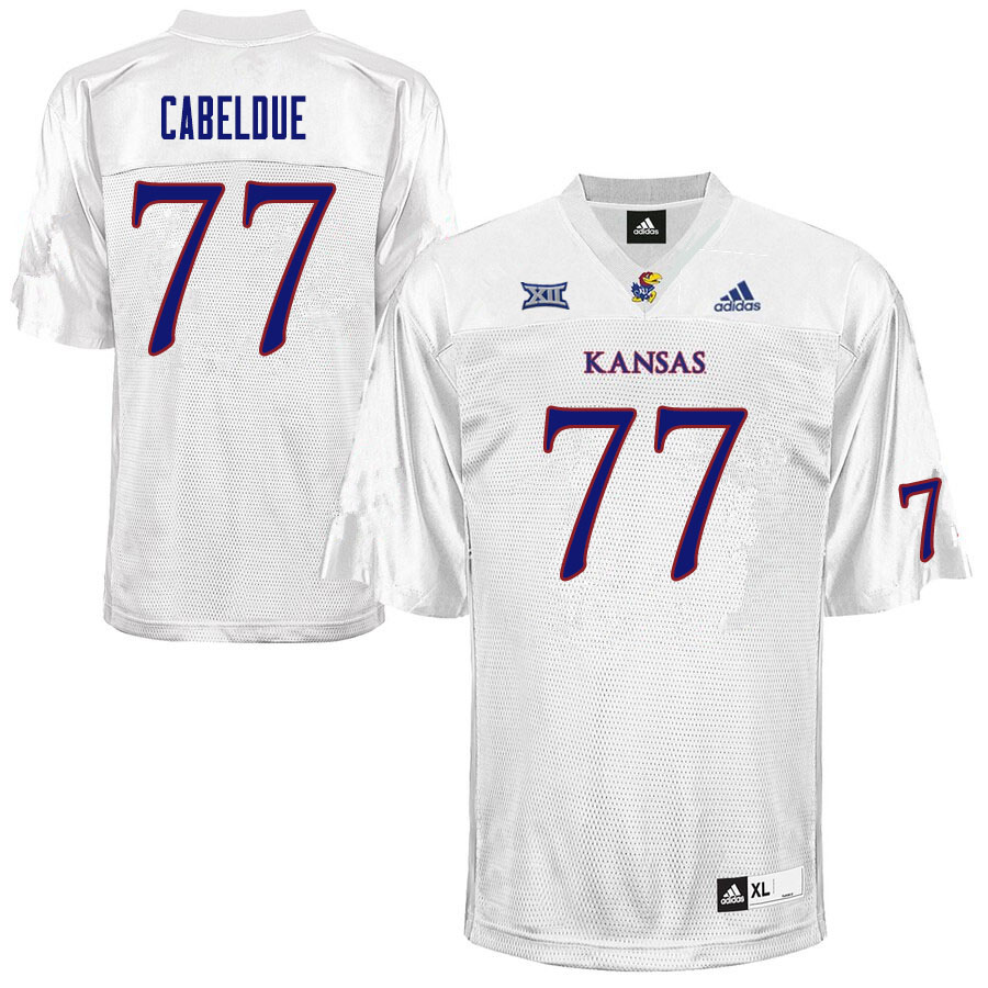 Men #77 Bryce Cabeldue Kansas Jayhawks College Football Jerseys Sale-White - Click Image to Close